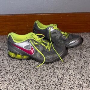 Nike Kids' Gray and Pink Sneakers with Neon Accents